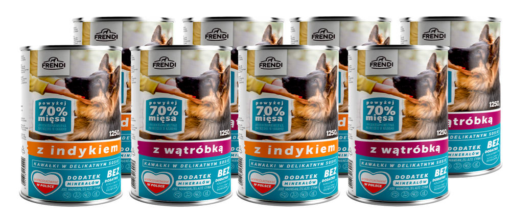 Frendi kawałki w delikatnym sosie z indykiem i wątróbką mix smaków 16x1250g