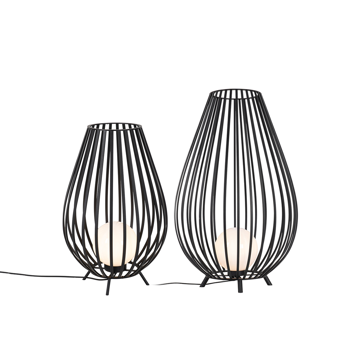 QAZQA Zestaw lamp podłogowych czarny z opalem 110 cm i 70 cm - Angela