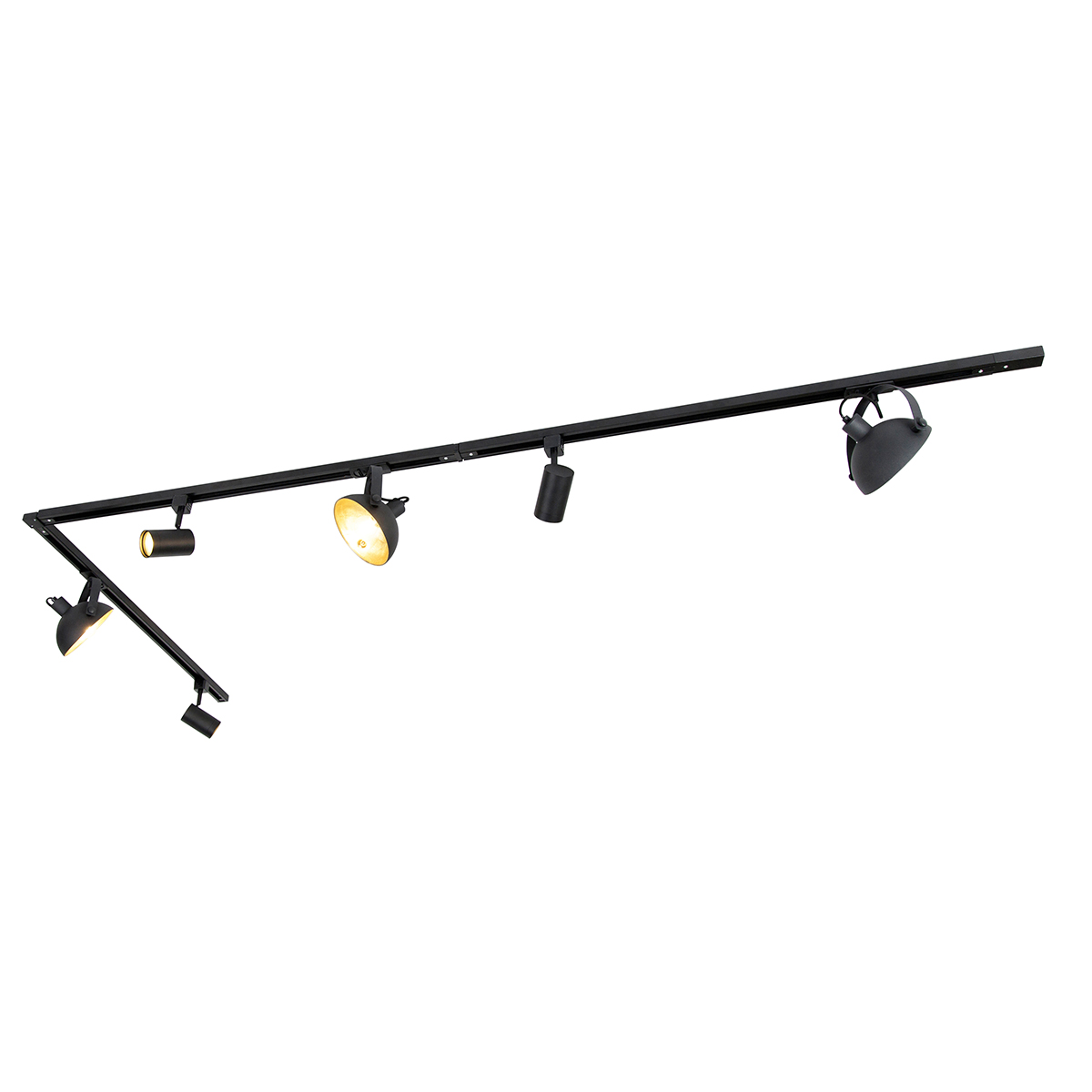 QAZQA 1-fazowy system szynowy z 6 regulowanymi reflektorami w kolorze czarnym - Magnax Jeana