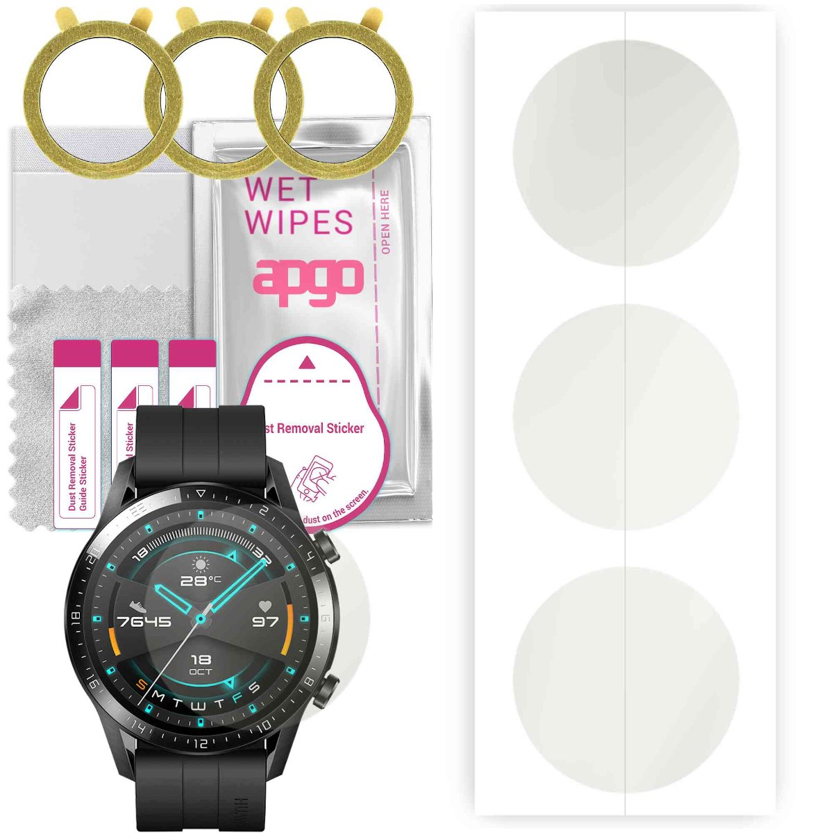 3x Folia hydrożelowa MATOWA do Huawei Watch GT - apgo Smartwatch Hydrogel MATTE Protection Ochrona na ekran smartwatcha