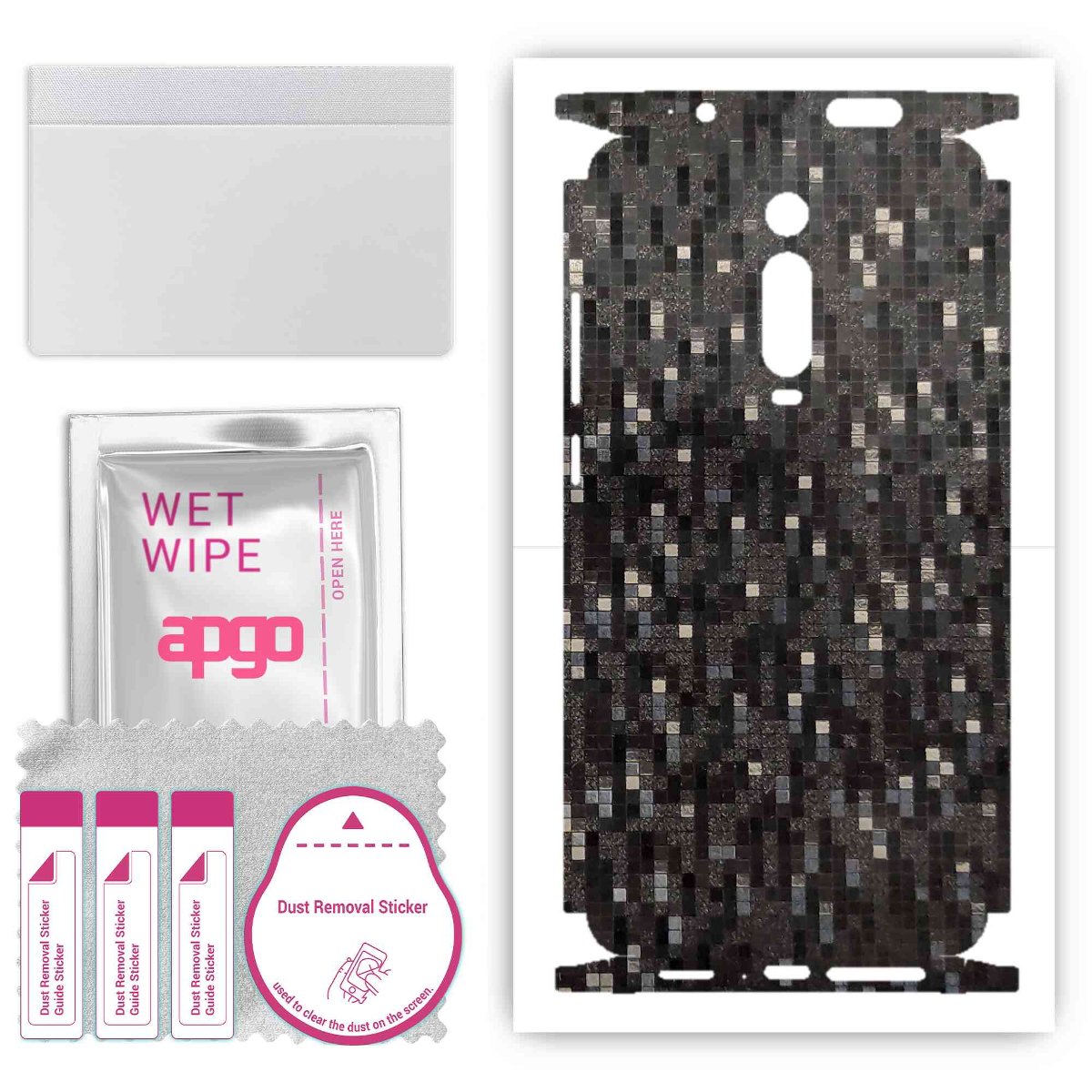 Folia naklejka skórka strukturalna na TYŁ+BOKI do Xiaomi Mi 9T Pro -  Carbon Pixel Czarny - apgo SKINS