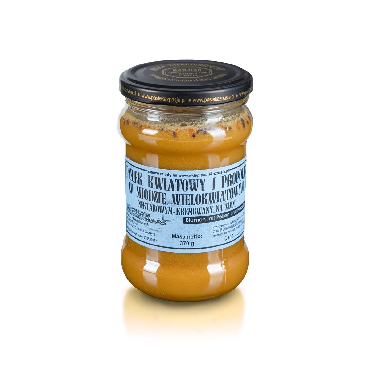 PYŁEK I PROPOLIS W MIODZIE WIELOKWIATOWYM 370g, pyszny, słodki, nierozgrzewany, 100 lat tradycji, zdrowy