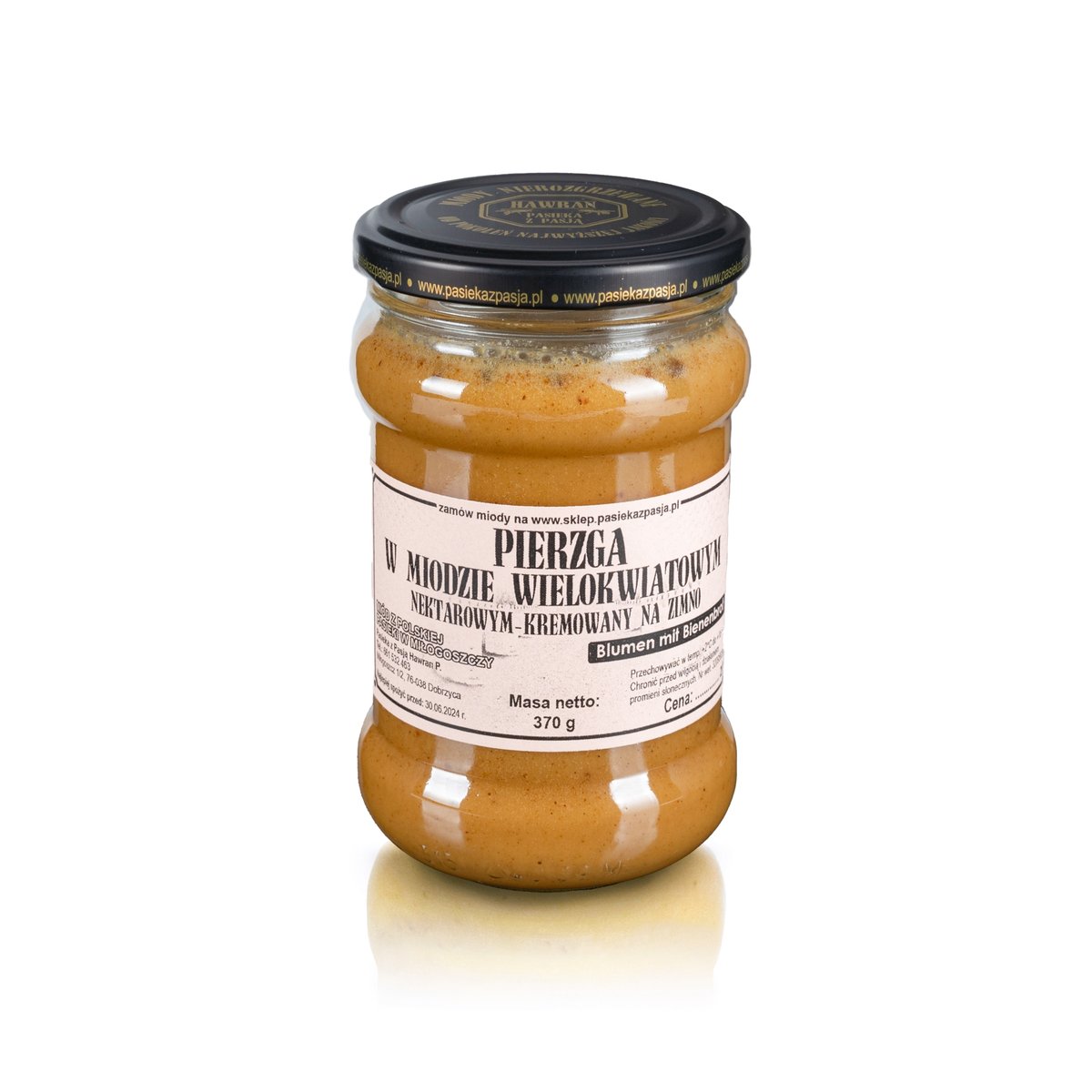 PIERZGA W MIODZIE WIELOKWIATOWYM 370g, surowy, nierozgrzewany, 100 lat tradycji, zdrowy