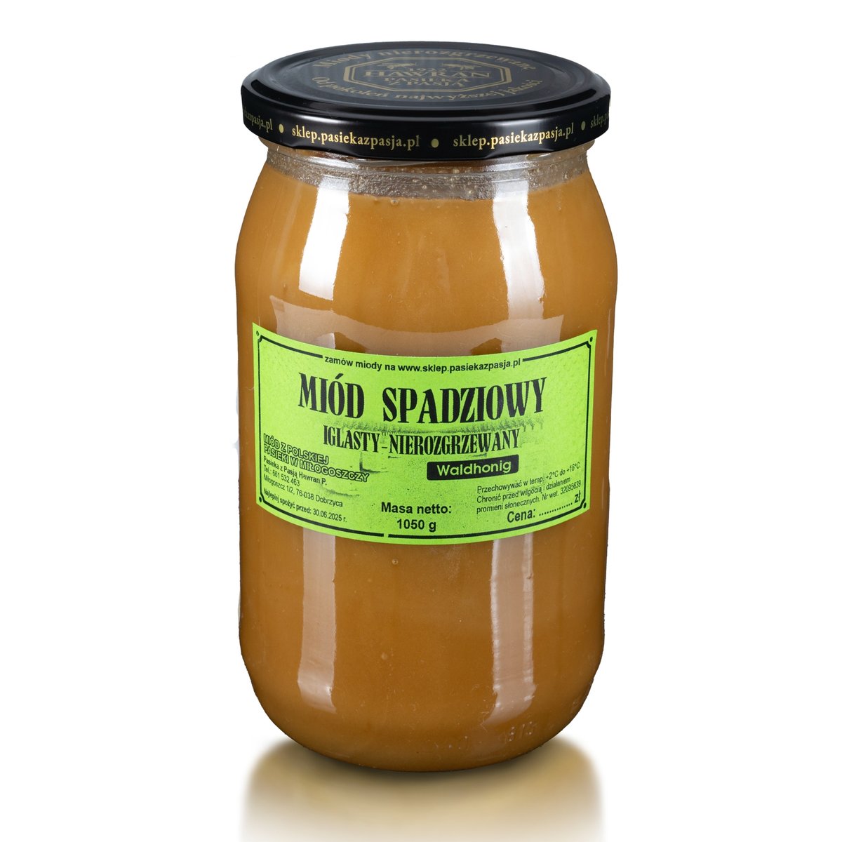 MIÓD SPADZIOWY IGLASTY 1050g, surowy, nierozgrzewany, 100 lat tradycji, zdrowy