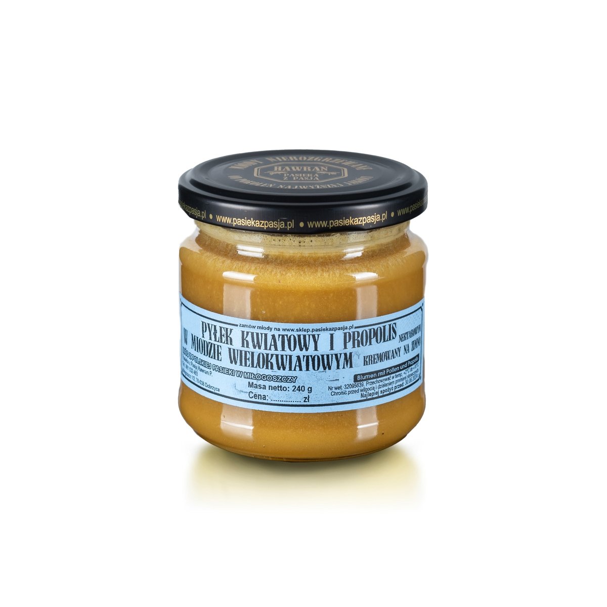 PYŁEK I PROPOLIS W MIODZIE WIELOKWIATOWYM 240g, pyszny, słodki, nierozgrzewany, 100 lat tradycji, zdrowy