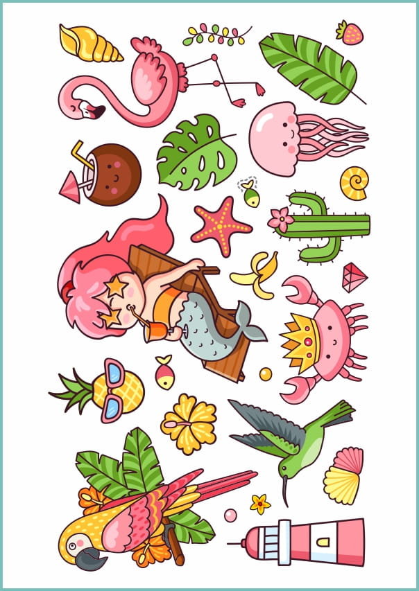 Tatuaże tymczasowe wzory letnie z syrenką, Arkusz A4