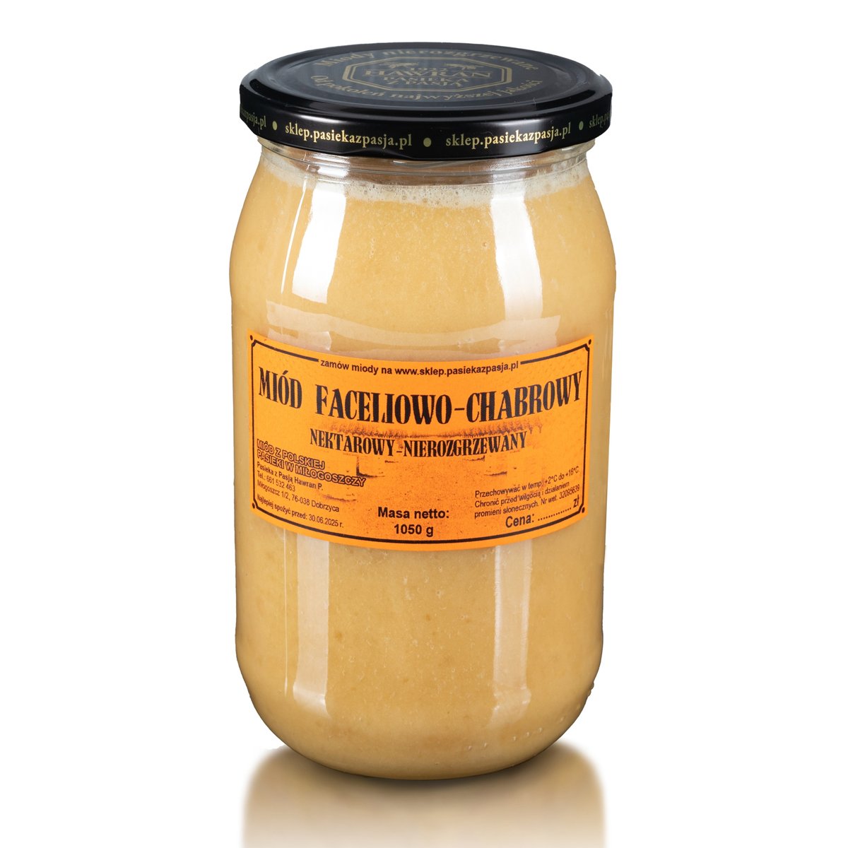 MIÓD FACELIOWO-CHABROWY 1050g, pyszny, słodki, nierozgrzewany, 100 lat tradycji, zdrowy