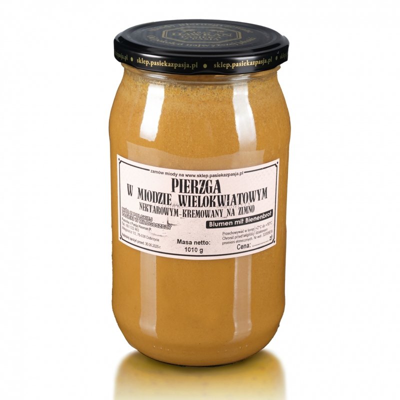 PIERZGA W MIODZIE WIELOKWIATOWYM 1010g, surowy, nierozgrzewany, 100 lat tradycji, zdrowy