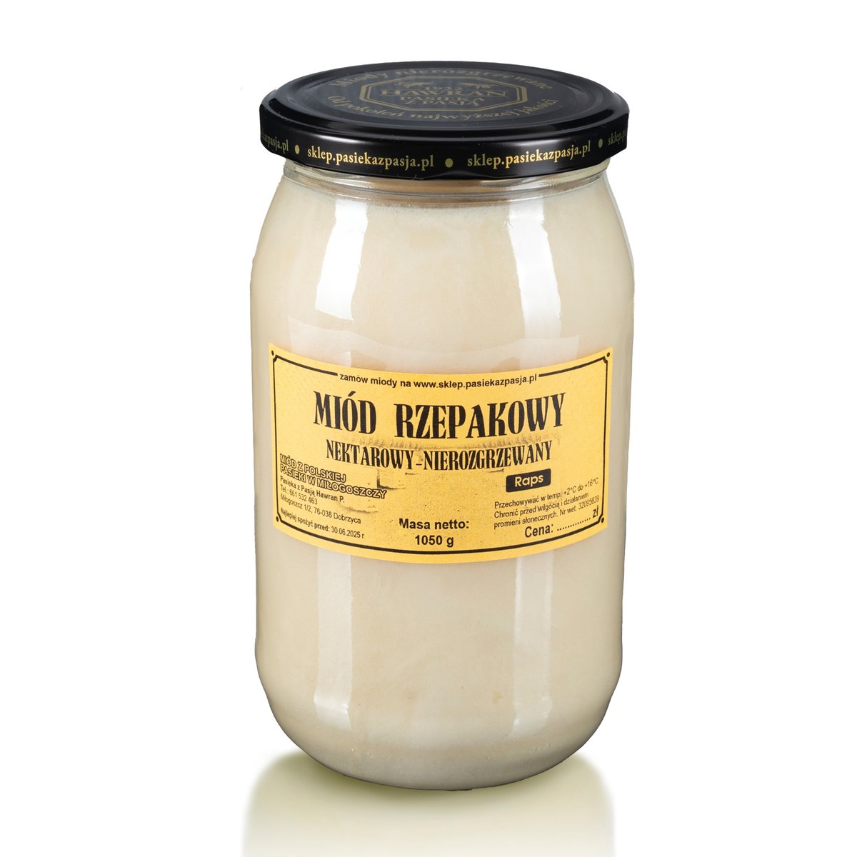 MIÓD RZEPAKOWY 1050g, surowy, nierozgrzewany, 100 lat tradycji, zdrowy