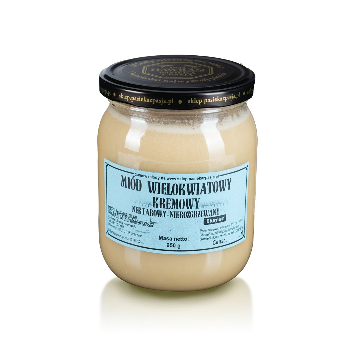 MIÓD WIELOKWIATOWY KREMOWY 650g, surowy, nierozgrzewany, 100 lat tradycji, zdrowy