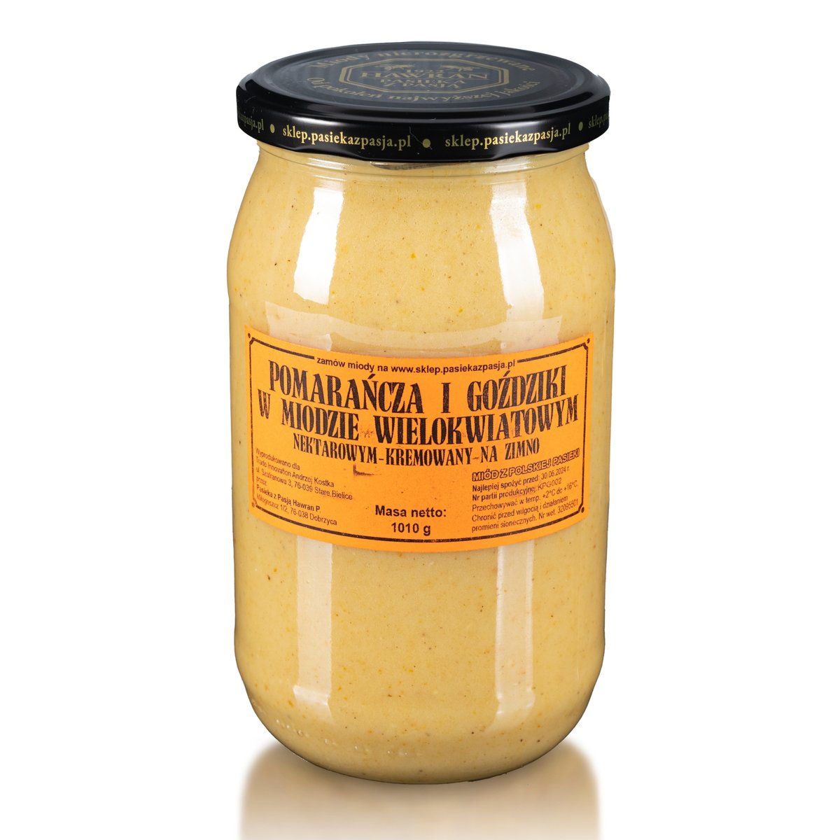 POMARAŃCZA I GOŹDZIKI W MIODZIE WIELOKWIATOWYM 1010g, pyszny, słodki, nierozgrzewany, 100 lat tradycji, zdrowy