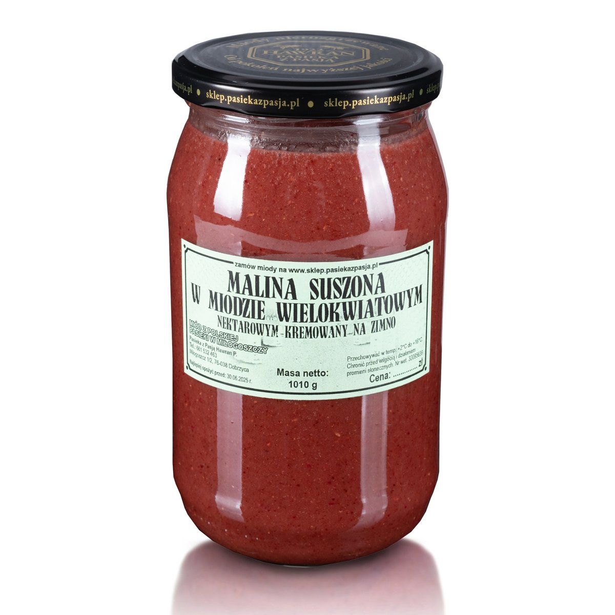 SUSZONA MALINA W MIODZIE WIELOKWIATOWYM 1010g, surowy, nierozgrzewany, 100 lat tradycji, zdrowy