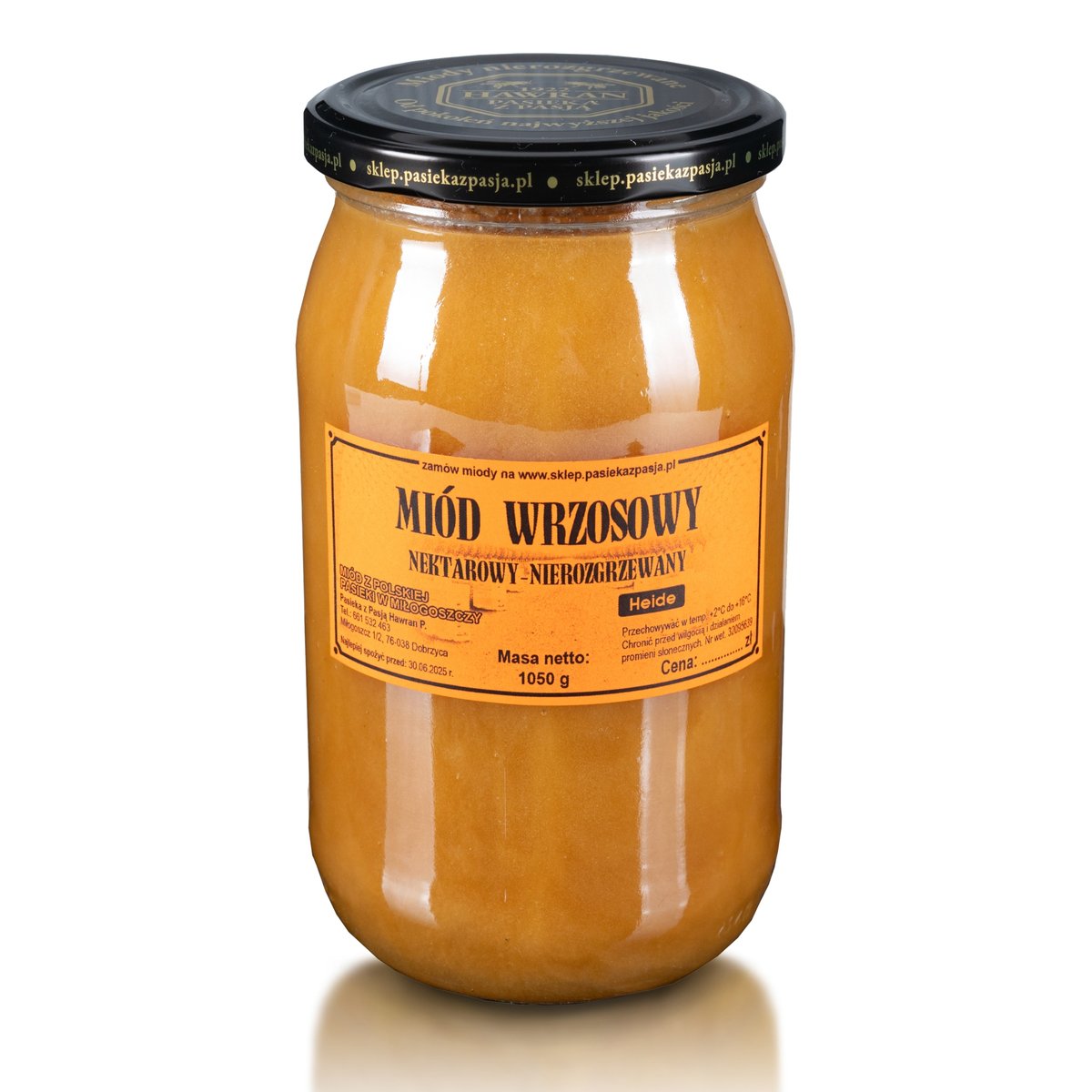 MIÓD WRZOSOWY 1050g, pyszny, słodki, nierozgrzewany, 100 lat tradycji, zdrowy