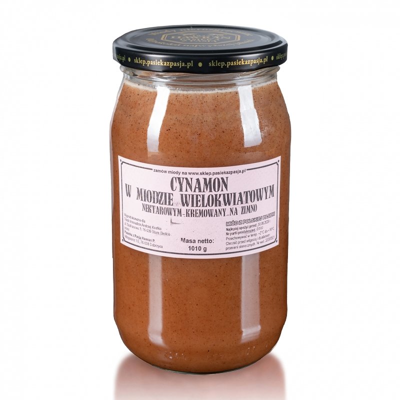 CYNAMON W MIODZIE WIELOKWIATOWYM - MIÓD CYNAMONOWY 1010g, pyszny, słodki, nierozgrzewany, 100 lat tradycji, zdrowy