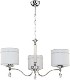LAMPA WISZĄCA trzypunktowa białe klosze rama chrom z kryształami klasyczna JULIA JU 3 H Jupiter