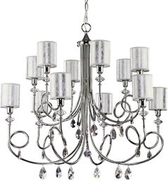 LAMPA WISZĄCA duża srebrne klosze chromowana rama styl glamour DELFINA DE 12 CH Jupiter