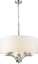 LAMPA WISZĄCA Atlanta okrągła z białym abażurem, niklowane detale, klasyczna