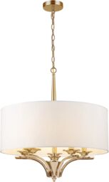 LAMPA WISZĄCA Atlanta okrągła z białym abażurem, złote detale, styl klasyczny