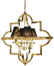 LAMPA WISZĄCA złota ze stali nierdzewnej-materiałowy abażur w stylu hampton