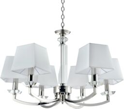 LAMPA WISZĄCA Dubai metalowa, niklowana rama, białe, kwadratowe abażury, kryształowe detale