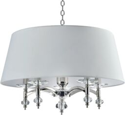 LAMPA WISZĄCA Verona okrągła, kryształowe detale, biały abażur, styl glamour