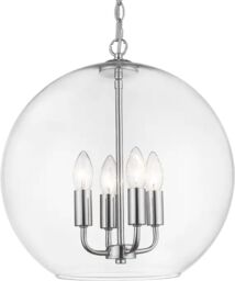 LAMPA WISZĄCA Prague okrągła, szklana, srebrne akcenty, klasyczny styl