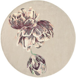 DYWAN Tranquility Round Beige, fioletowo beżowy, motyw kwiatowy, tkany ręcznie