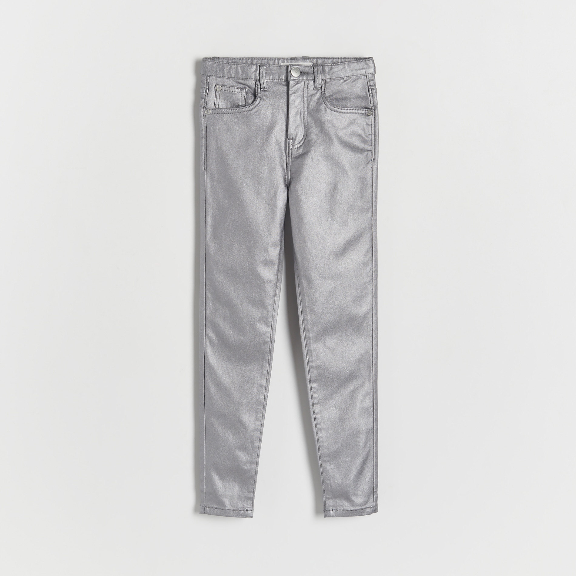 Reserved - Błyszczące jeansy slim high waist - Srebrny