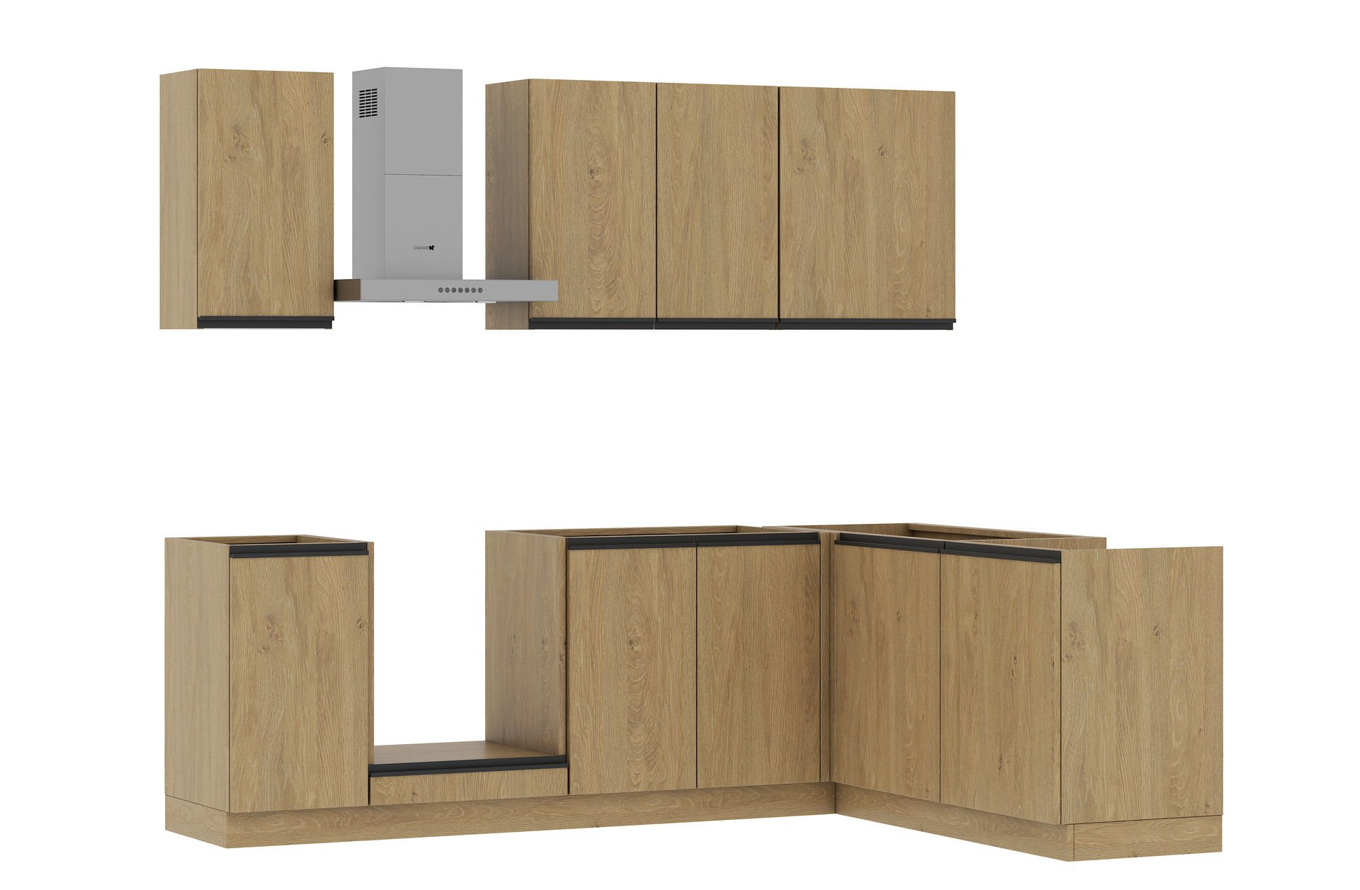 Zestaw Mebli Kuchennych Bari Plus Lewy 240X180 Cm Płyta Laminowana Dąb Kamienny Cichy Domyk Blum