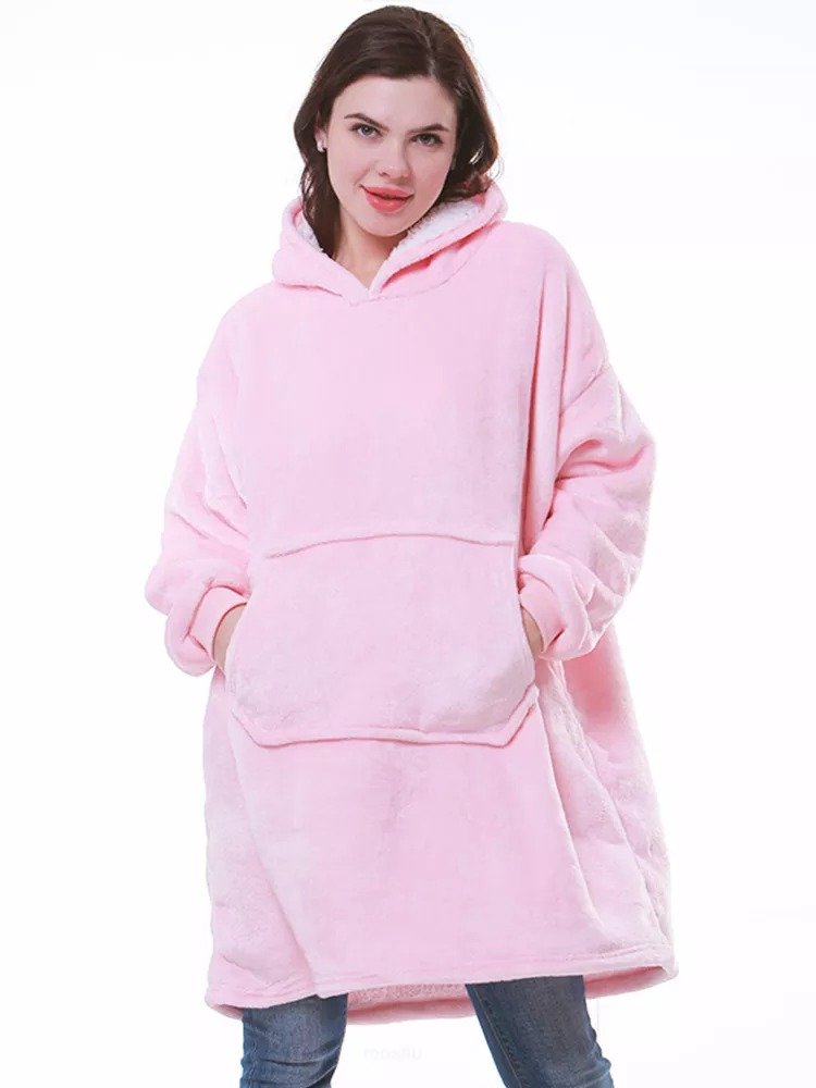 Koc z rękawami Koc bluza kocobluza Oversize 2W1, Pudrowy Róż