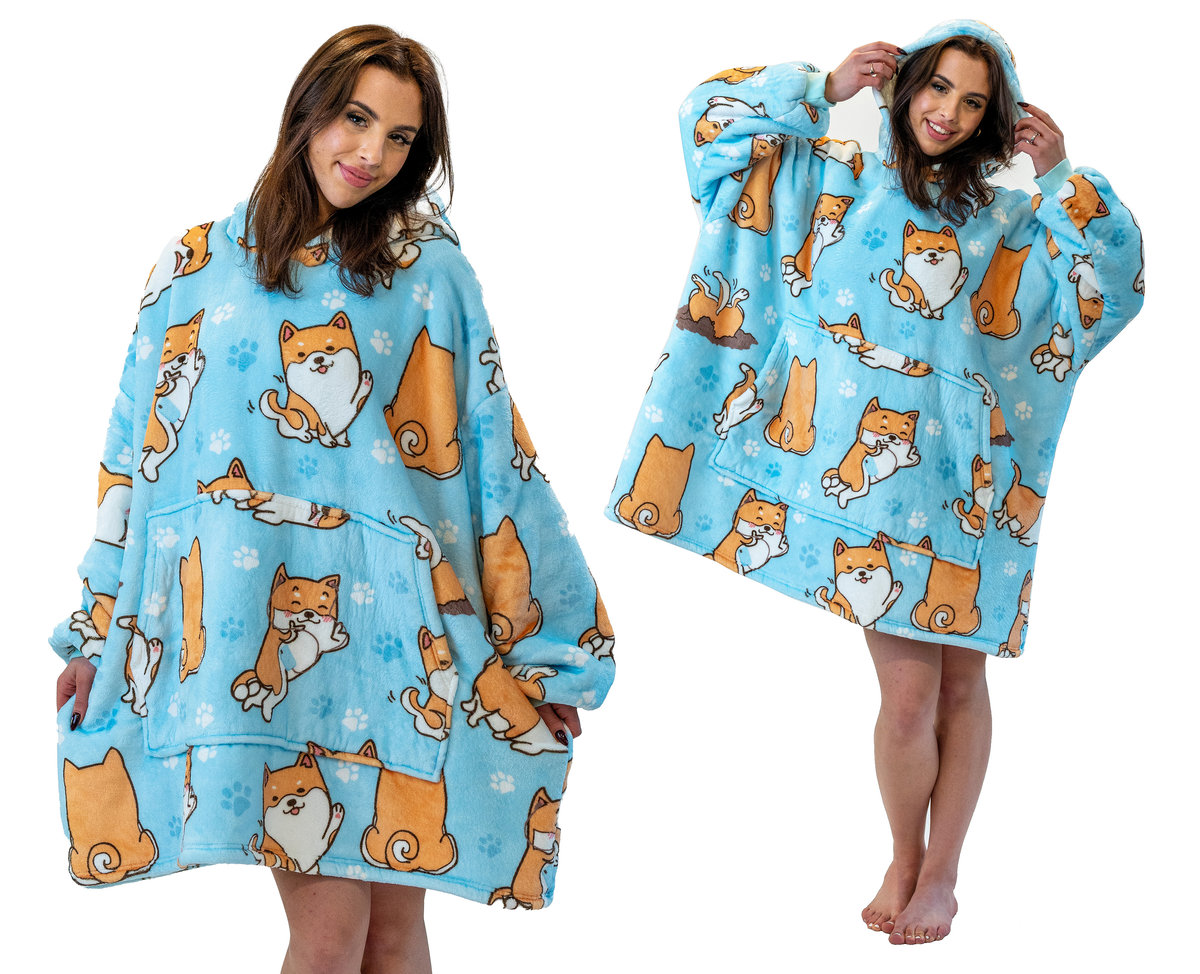 Koc z rękawami Koc bluza kocobluza Oversize XXL, Pieski Shiba Inu