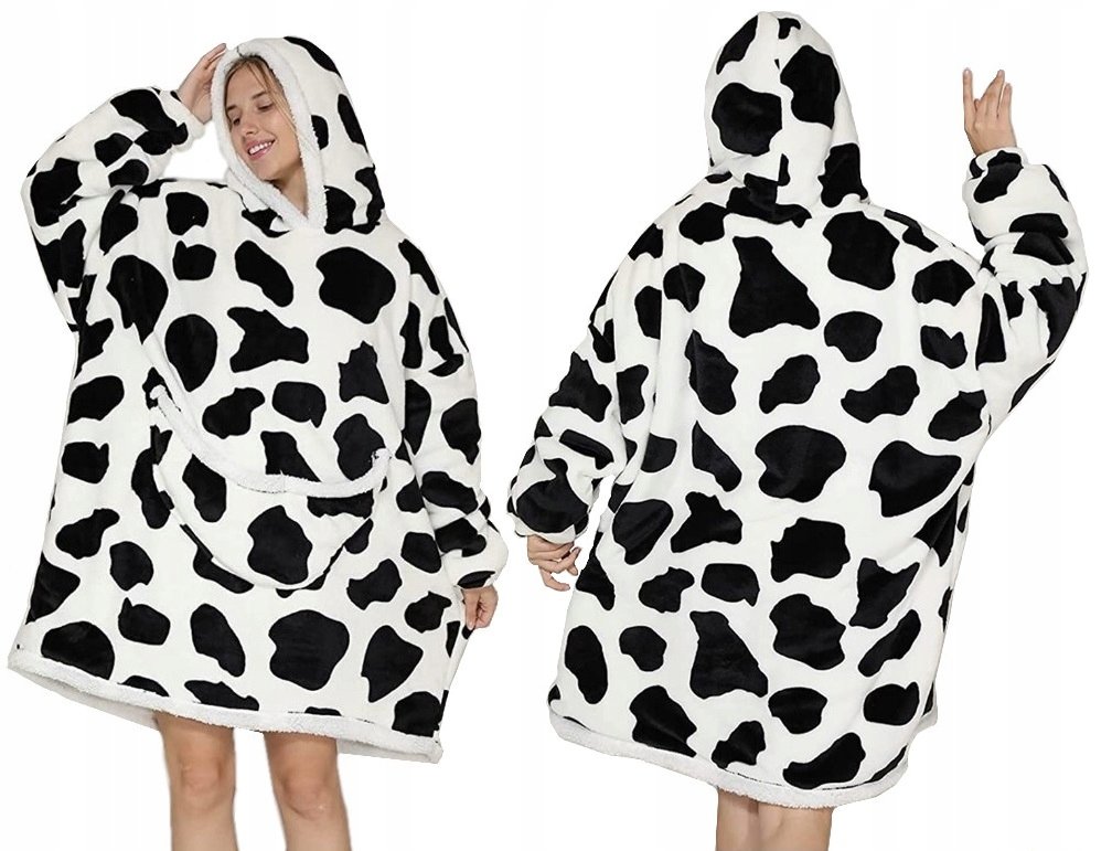 Koc z rękawami Oversize 2W1 XXL, czarno-biały