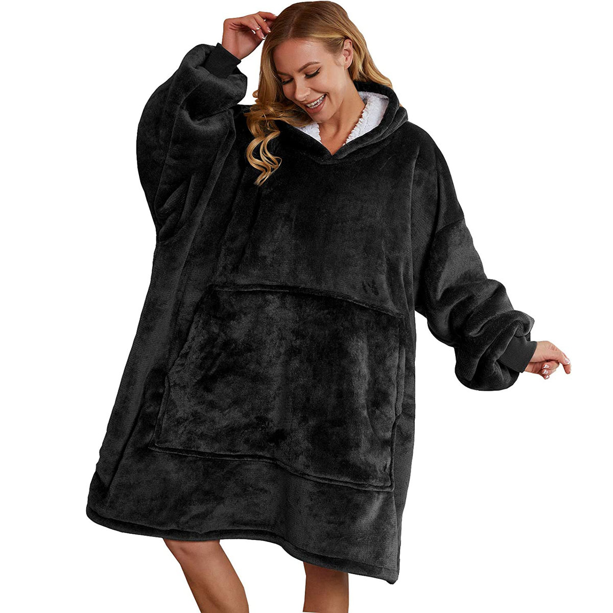 Koc z rękawami Koc bluza kocobluza TV Oversize, czarny