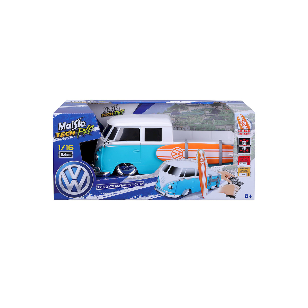 Maisto, zdalnie sterowany, 1:16 Volkswagen Type 2 Pick Up w/surf board  - 2.4 GHz