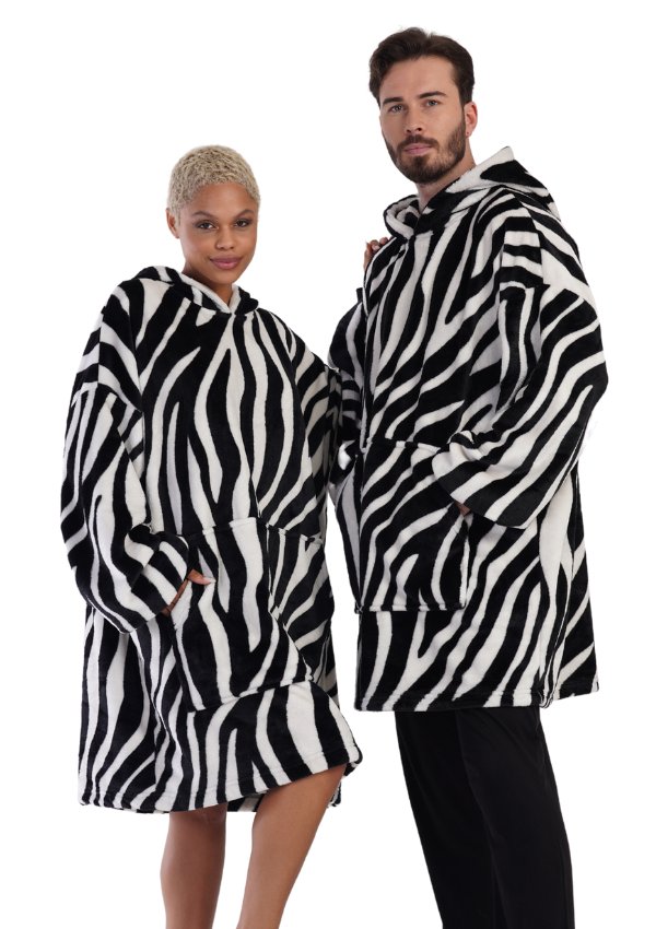 Koc z rękawami Koc bluza kocobluza Oversize 2W1, Zebra