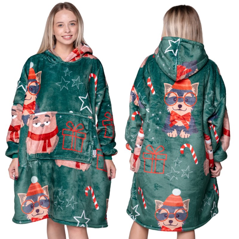 Koc z rękawami Koc bluza kocobluza Oversize 2W1 XXL, Świąteczne Pieski