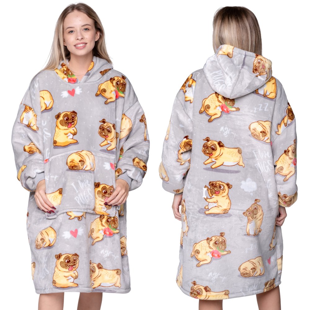 Koc z rękawami Koc bluza kocobluza Oversize 2W1 XXL, Szara Mopsy