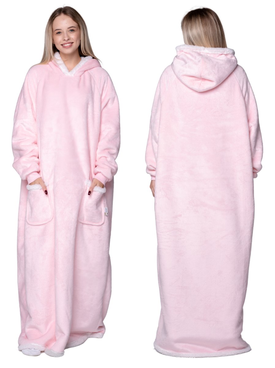 Koc z rękawami Koc bluza kocobluza Oversize 2W1 XXL, jasnoróżowy