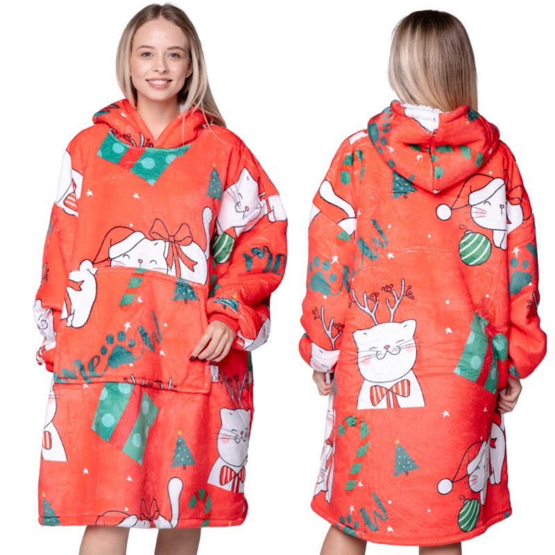 Koc z rękawami Koc bluza kocobluza Oversize 2W1 XXL, Świąteczne Koty