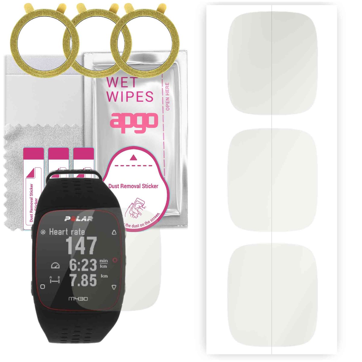 3x Folia hydrożelowa MATOWA do Polar M430 - apgo Smartwatch Hydrogel MATTE Protection Ochrona na ekran smartwatcha