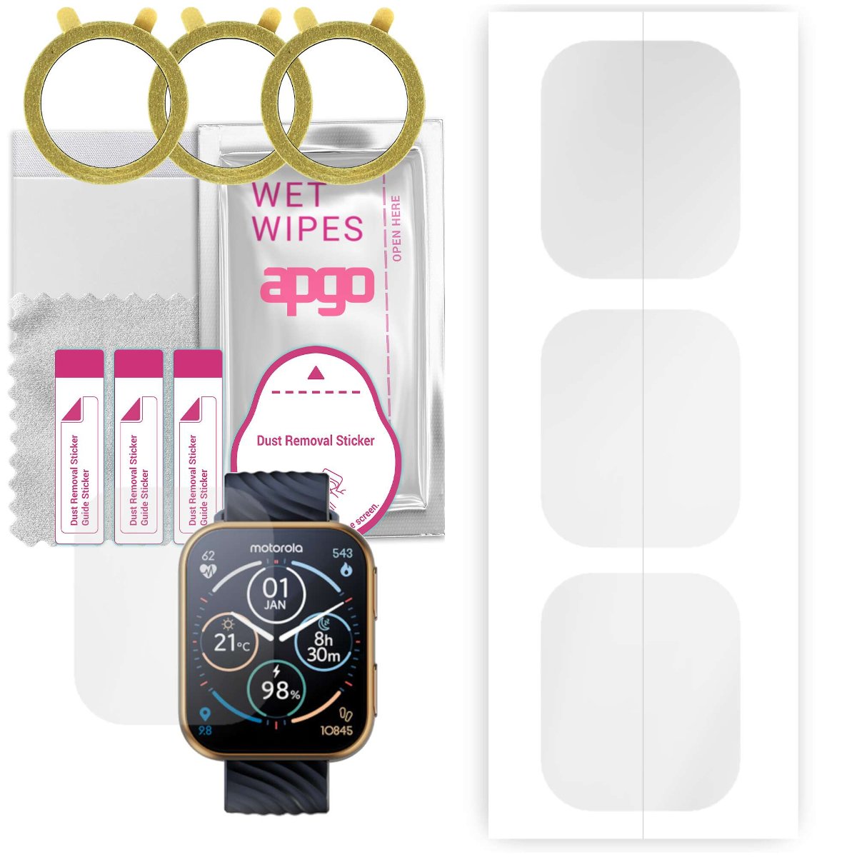 3x Folia hydrożelowa do Motorola Moto Watch 200 - apgo Smartwatch Hydrogel Protection Ochrona na ekran smartwatcha