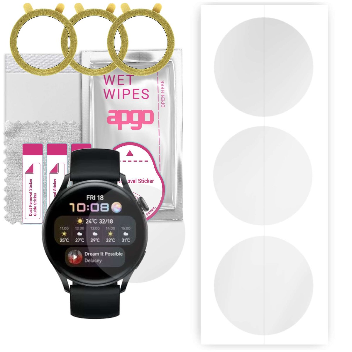 3x Folia hydrożelowa do Huawei Watch 3 - apgo Smartwatch Hydrogel Protection Ochrona na ekran smartwatcha