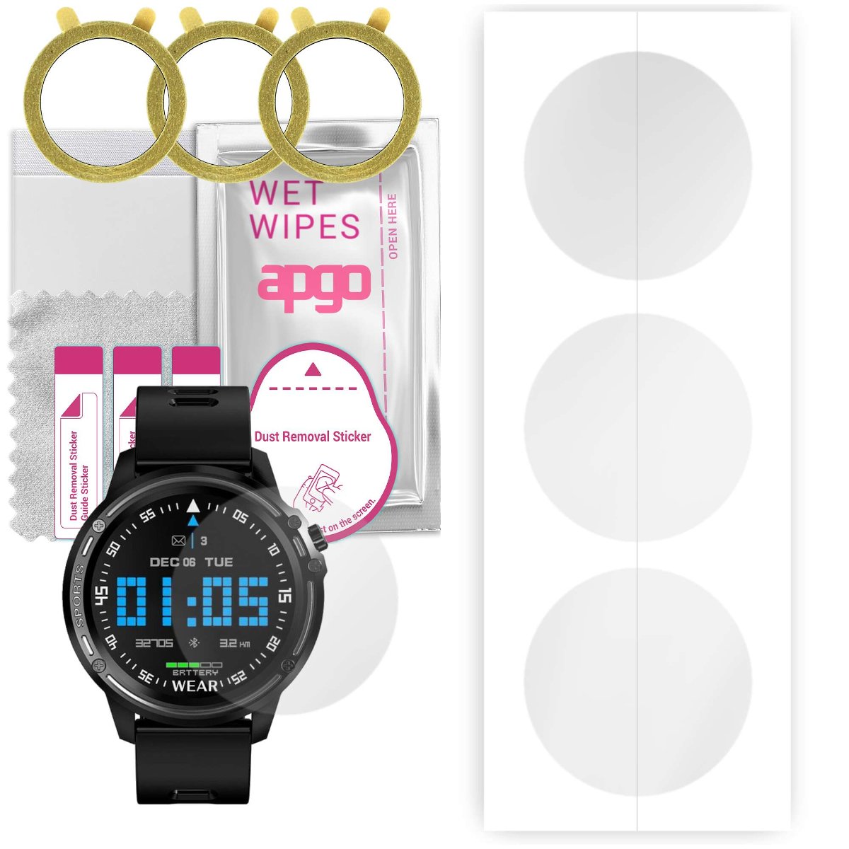3x Folia hydrożelowa do Pacific Black PC00124 - apgo Smartwatch Hydrogel Protection Ochrona na ekran smartwatcha