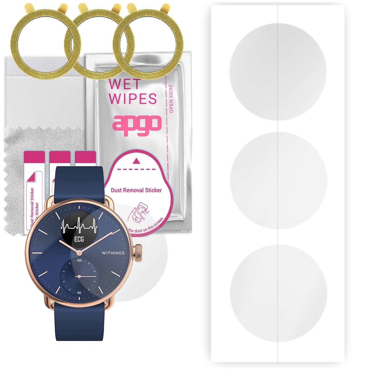 3x Folia hydrożelowa do Withings ScanWatch Hybrid 3700546707261 - apgo Smartwatch Hydrogel Protection Ochrona na ekran smartwatcha