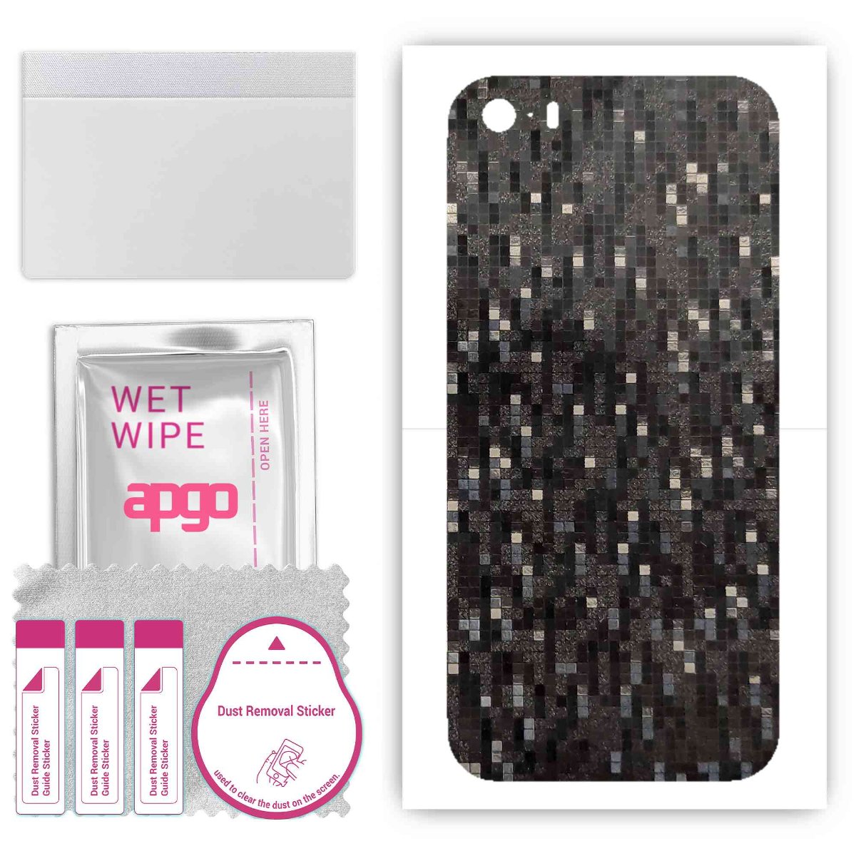 Folia naklejka skórka strukturalna na TYŁ do Apple iPhone SE (2016 pierwszy model) -  Carbon Pixel Czarny - apgo SKINS