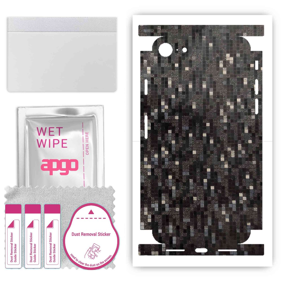 Folia naklejka skórka strukturalna na TYŁ+BOKI do Apple iPhone SE 2022 -  Carbon Pixel Czarny - apgo SKINS