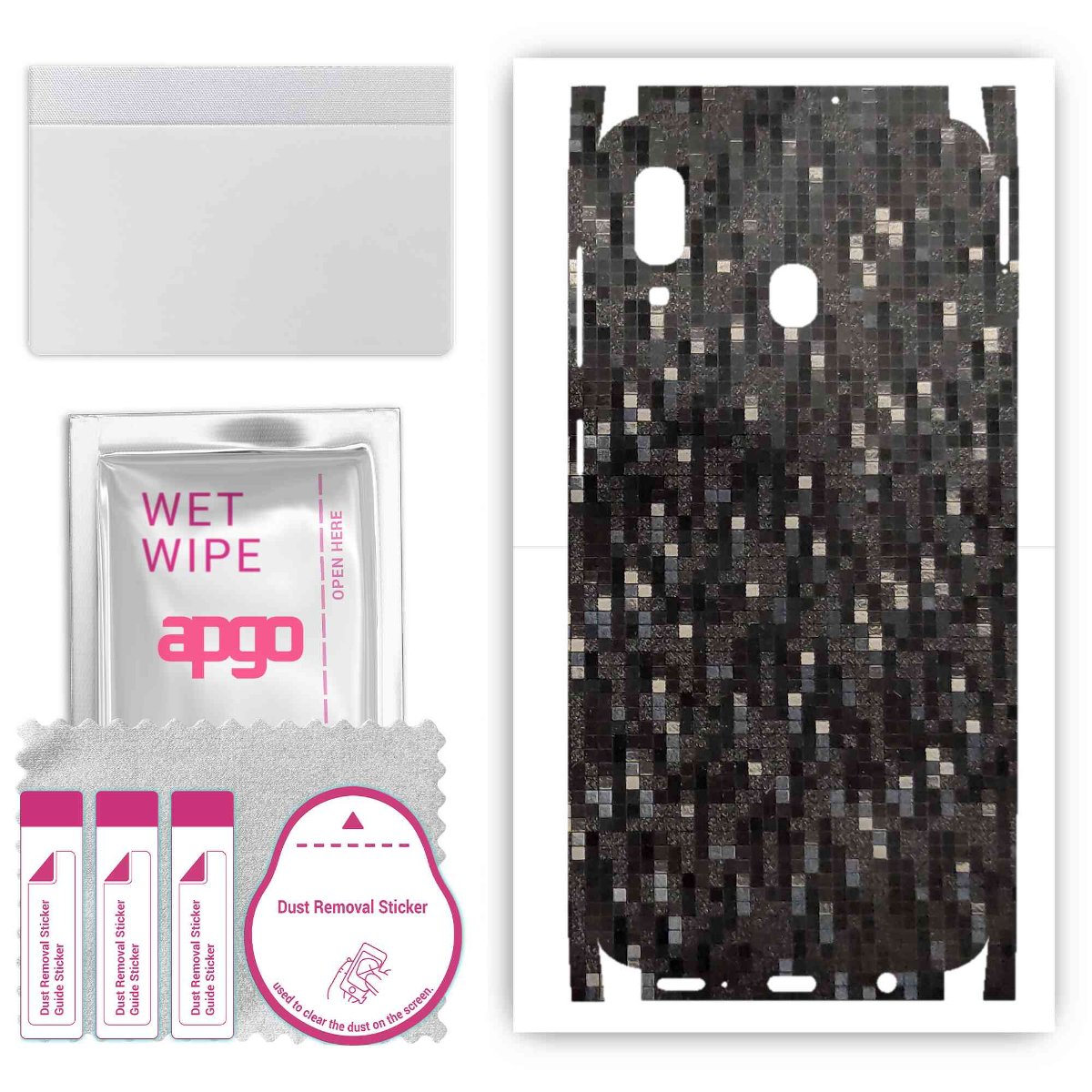 Folia naklejka skórka strukturalna na TYŁ+BOKI do Samsung Galaxy A20 -  Carbon Pixel Czarny - apgo SKINS