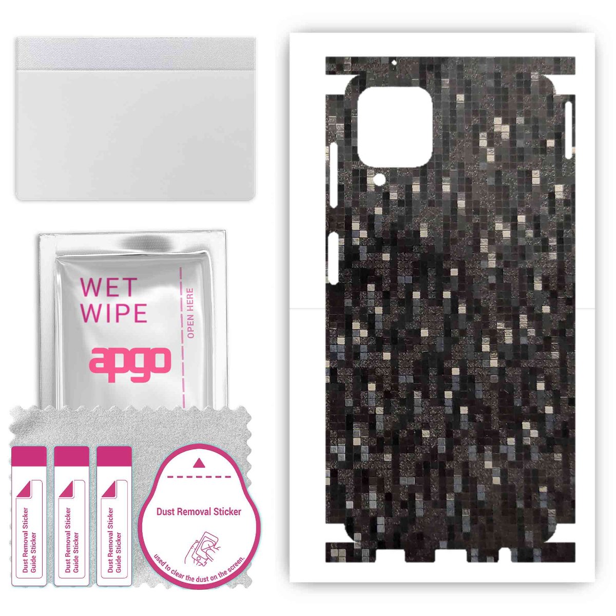 Folia naklejka skórka strukturalna na TYŁ+BOKI do Samsung Galaxy A12 -  Carbon Pixel Czarny - apgo SKINS