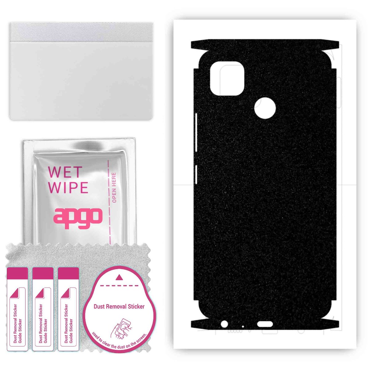 Folia naklejka skórka strukturalna na TYŁ+BOKI do Tecno Pop 4 -  Czarny Pastel Matowy Chropowaty Baranek - apgo SKINS