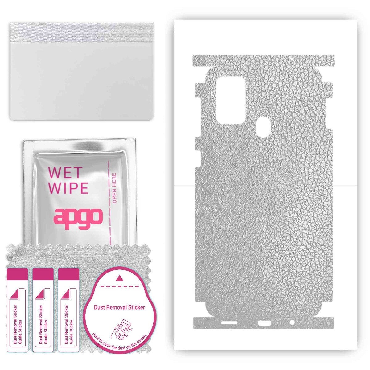 Folia naklejka skórka strukturalna na TYŁ+BOKI do Samsung Galaxy M31 Prime -  Skóra Srebrna - apgo SKINS